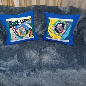 NEW pillowcase pillow cover buttons beads Sewn by hand 2pc - SET PATCHWORK